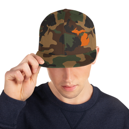 Michigan Camo Snapback | Safety Orange Outline