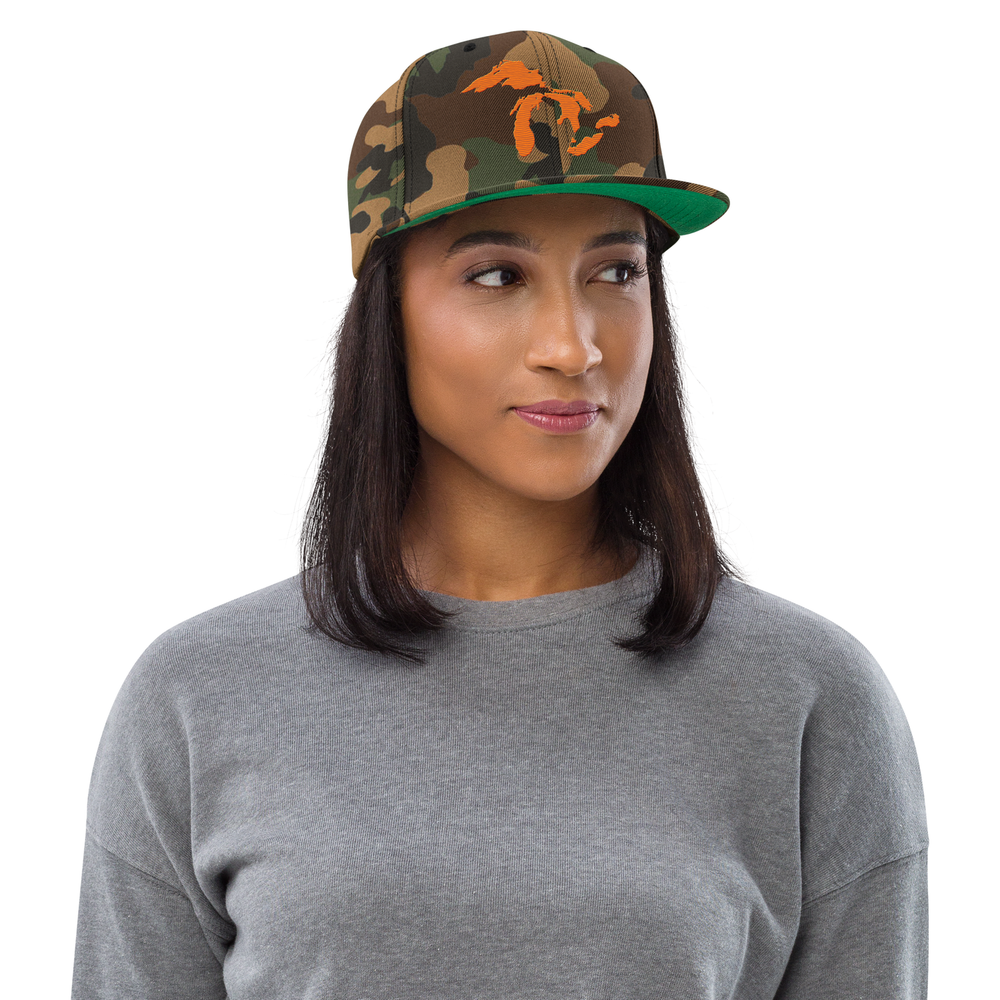 Great Lakes Camo Snapback | Safety Orange