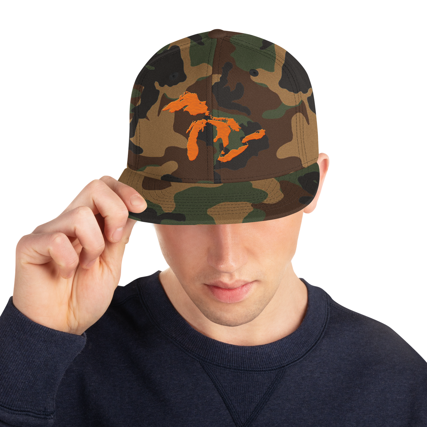 Great Lakes Camo Snapback | Safety Orange