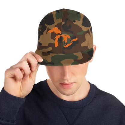 Great Lakes Camo Snapback | Safety Orange