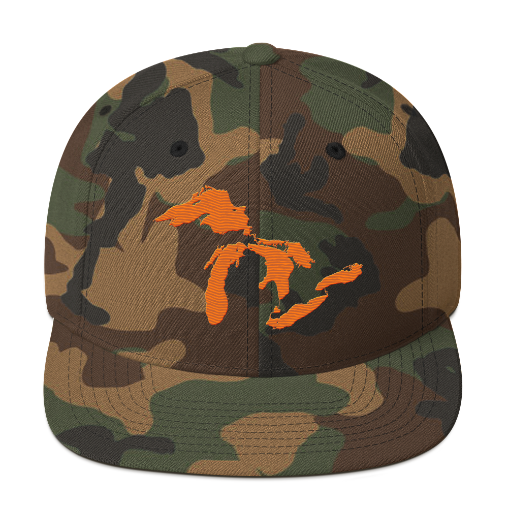 Great Lakes Camo Snapback | Safety Orange