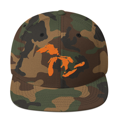 Great Lakes Camo Snapback | Safety Orange