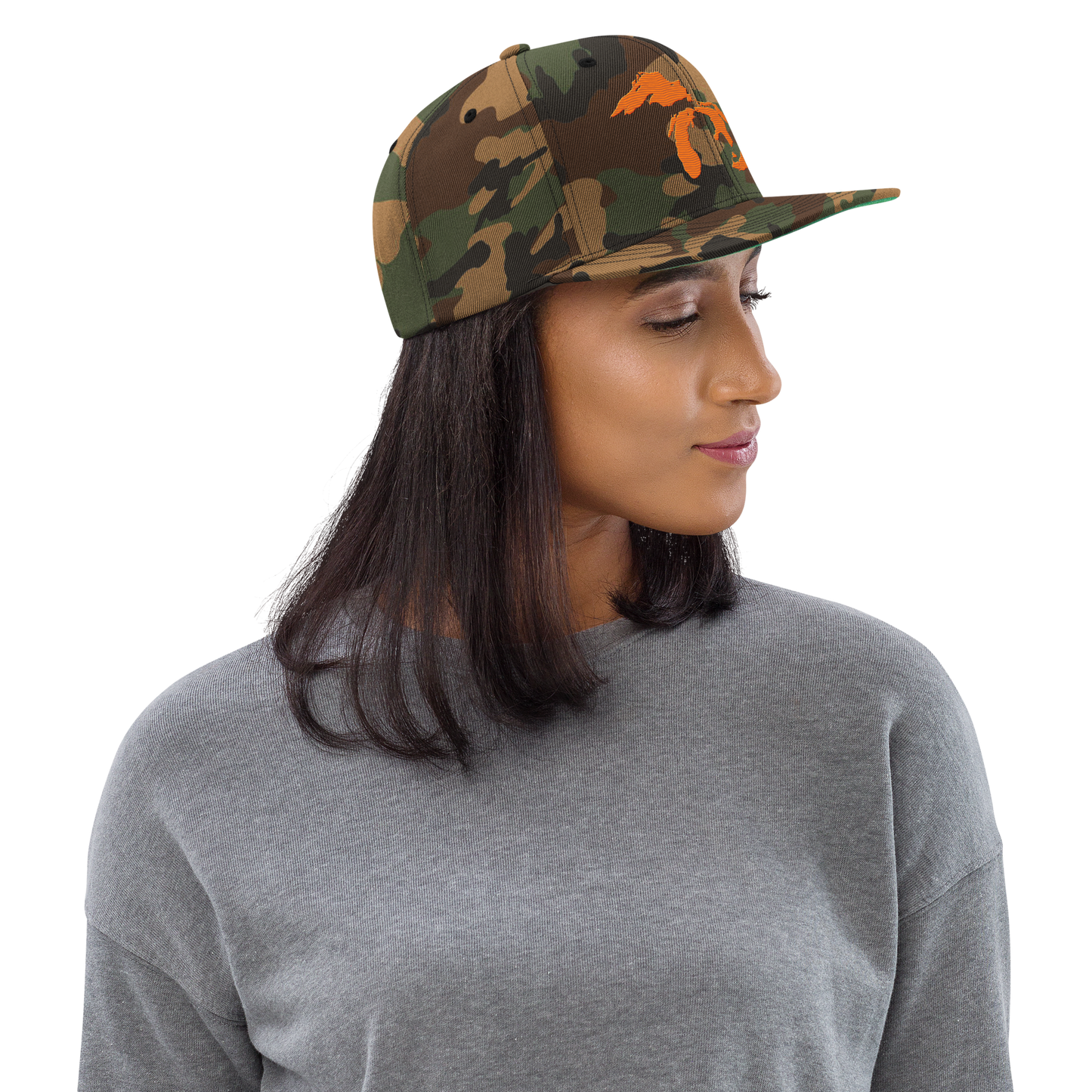 Great Lakes Camo Snapback | Safety Orange