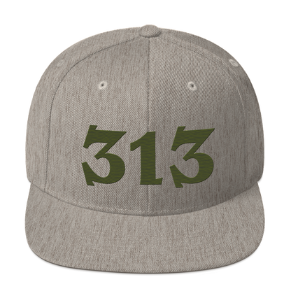 Detroit '313' Vintage Snapback (Angry Font) | Army Green