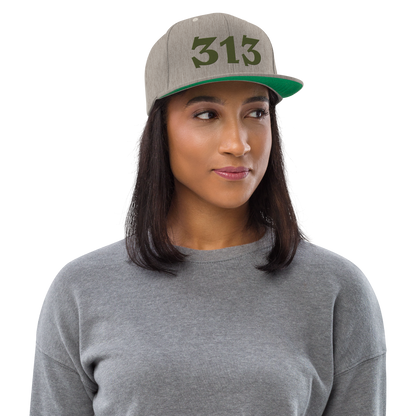 Detroit '313' Vintage Snapback (Angry Font) | Army Green