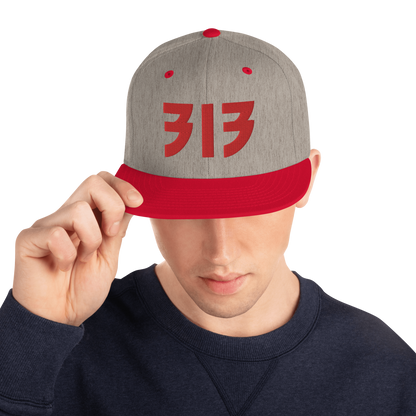 Detroit '313' Vintage Snapback (Glam Rock Font) | Red