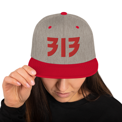 Detroit '313' Vintage Snapback (Glam Rock Font) | Red