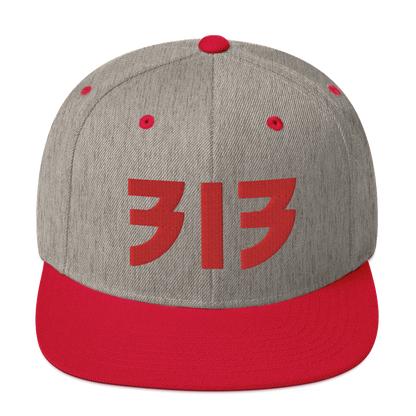 Detroit '313' Vintage Snapback (Glam Rock Font) | Red