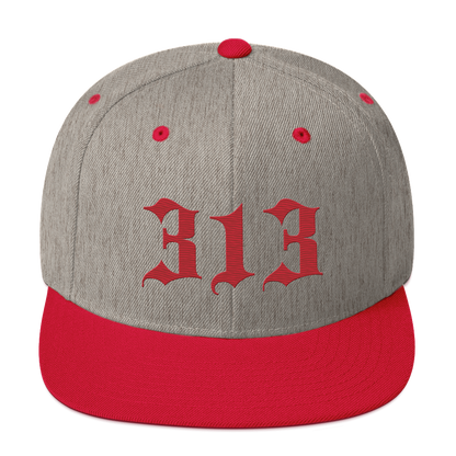 Detroit '313' Vintage Snapback (Old English Font) | Red