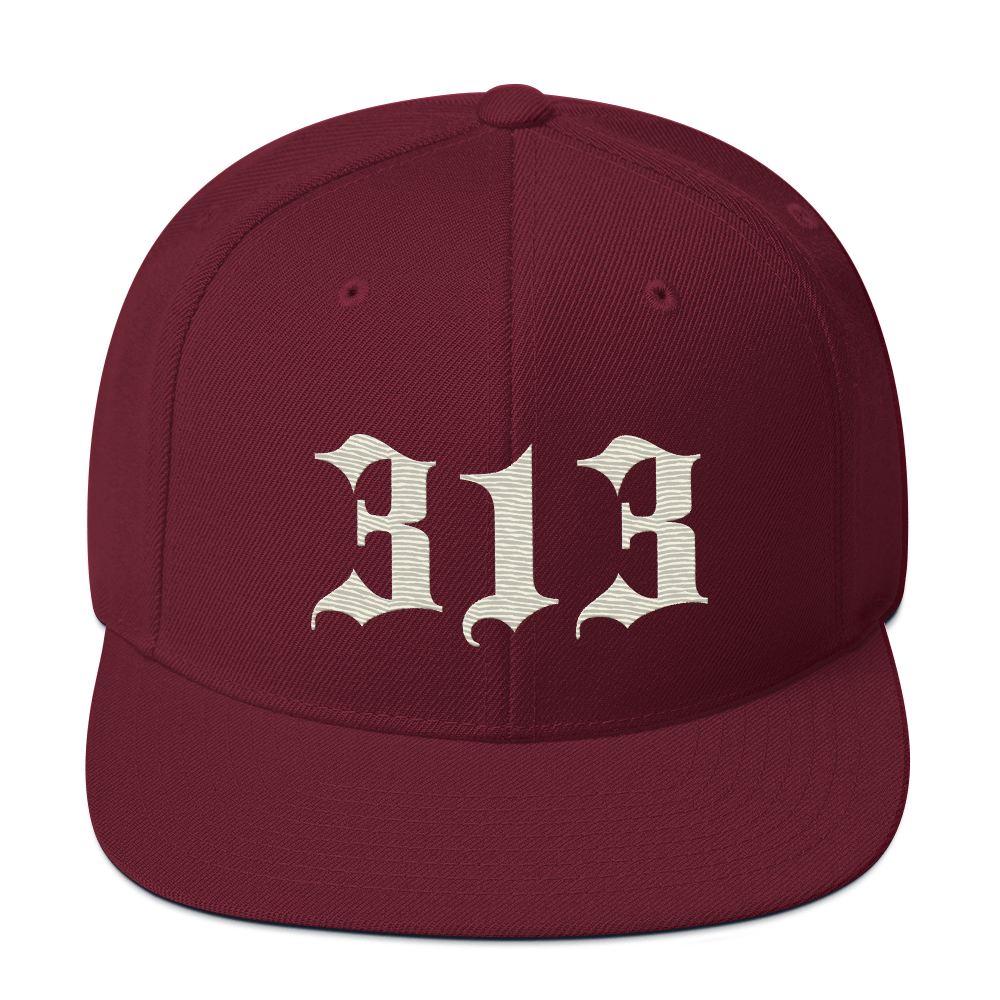 Detroit '313' Vintage Snapback (Old English Font) | Ivory White