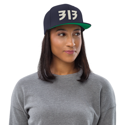 Detroit '313' Vintage Snapback (Glam Rock Font) | Ivory White