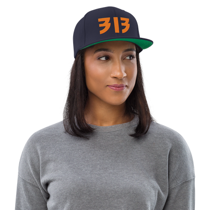 Detroit '313' Vintage Snapback (Glam Rock Font) | Orange