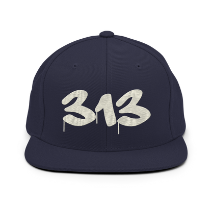 Detroit '313' Vintage Snapback (Tag Font) | Ivory White