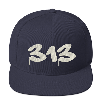 Detroit '313' Vintage Snapback (Tag Font) | Ivory White