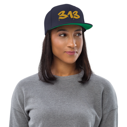 Detroit '313' Vintage Snapback (Tag Font) | Gold