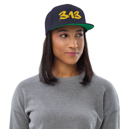 Detroit '313' Vintage Snapback (Tag Font) | Maize