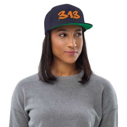 Detroit '313' Vintage Snapback (Tag Font) | Orange