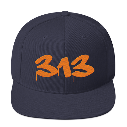 Detroit '313' Vintage Snapback (Tag Font) | Orange