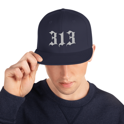 Detroit '313' Vintage Snapback (Old English Font) | Platinum