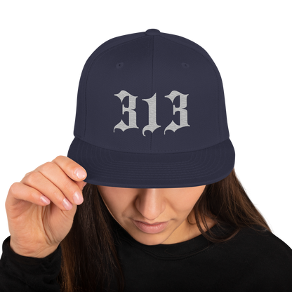 Detroit '313' Vintage Snapback (Old English Font) | Platinum