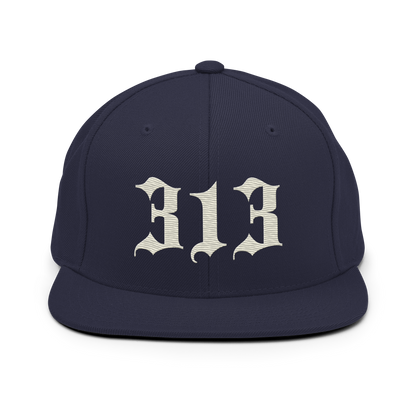 Detroit '313' Vintage Snapback (Old English Font) | Ivory White