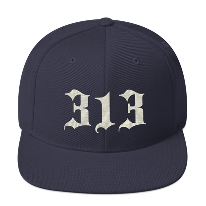 Detroit '313' Vintage Snapback (Old English Font) | Ivory White