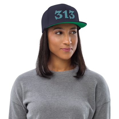 Detroit '313' Vintage Snapback (Angry Font) | Huron Blue