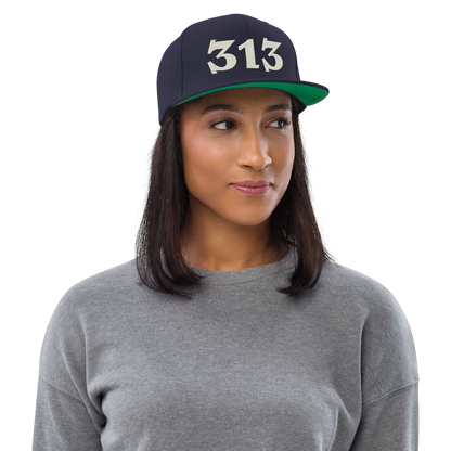 Detroit '313' Vintage Snapback (Angry Font) | Ivory White