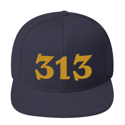 Detroit '313' Vintage Snapback (Angry Font) | Gold