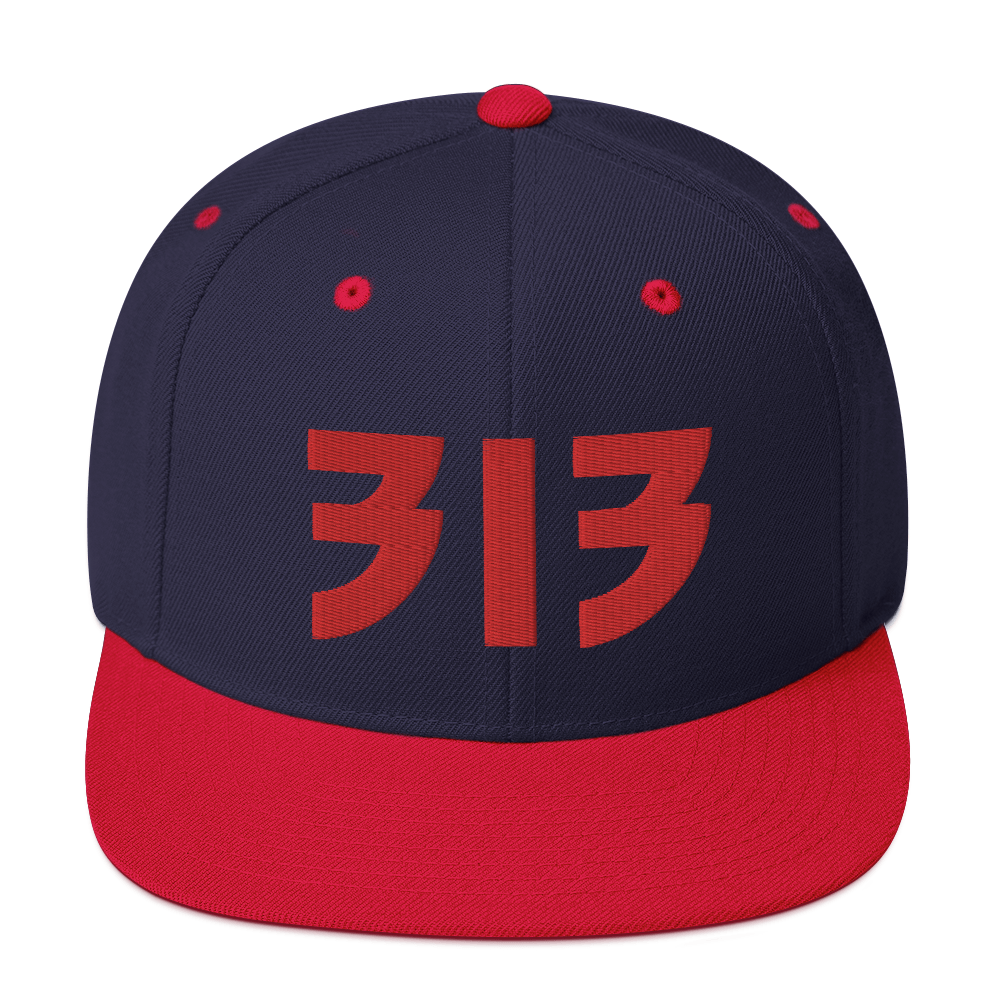 Detroit '313' Vintage Snapback (Glam Rock Font) | Red