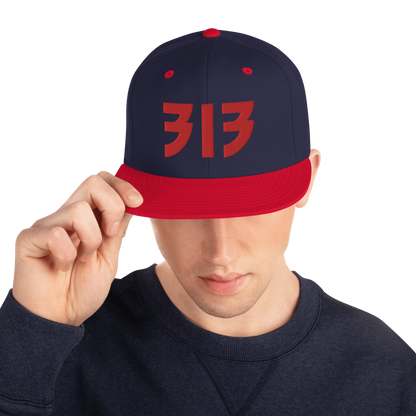 Detroit '313' Vintage Snapback (Glam Rock Font) | Red