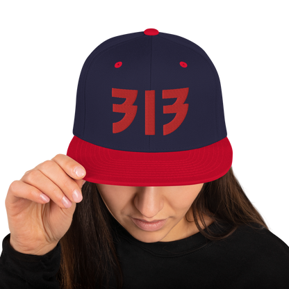 Detroit '313' Vintage Snapback (Glam Rock Font) | Red