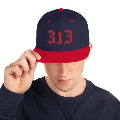 Detroit '313' Vintage Snapback (Old English Font) | Red