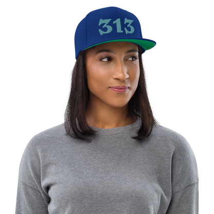 Detroit '313' Vintage Snapback (Angry Font) | Huron Blue