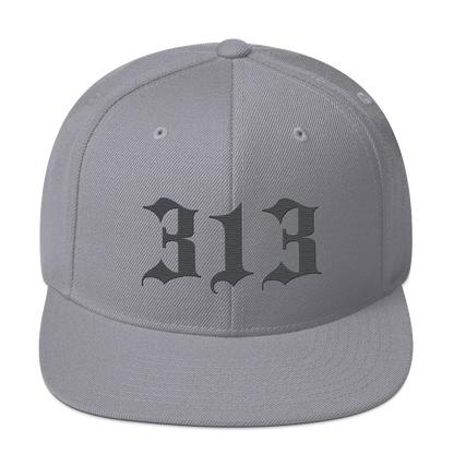 Detroit '313' Vintage Snapback (Old English Font) | Iron Ore Grey