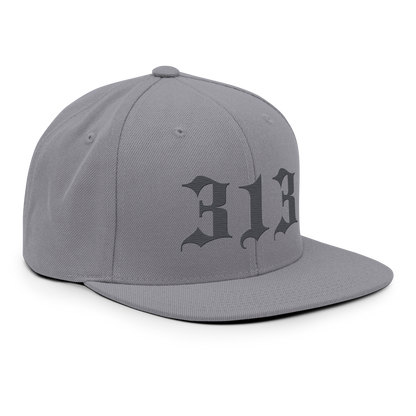 Detroit '313' Vintage Snapback (Old English Font) | Iron Ore Grey