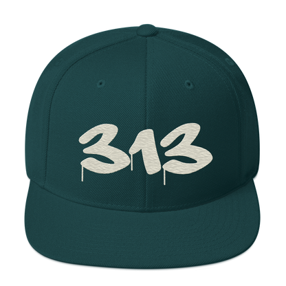 Detroit '313' Vintage Snapback (Tag Font) | Ivory White