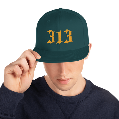 Detroit '313' Vintage Snapback (Old English Font) | Gold