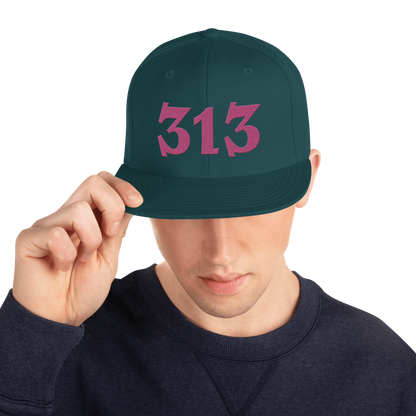 Detroit '313' Vintage Snapback (Angry Font) | Apple Blossom Pink