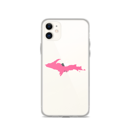 Michigan Upper Peninsula Clear iPhone Case (w/ Pink UP Outline)