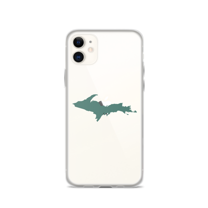 Michigan Upper Peninsula Clear iPhone Case (w/ Copper Green UP Outline)