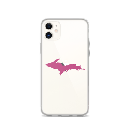 Michigan Upper Peninsula Clear iPhone Case (w/ Apple Blossom Pink UP Outline)