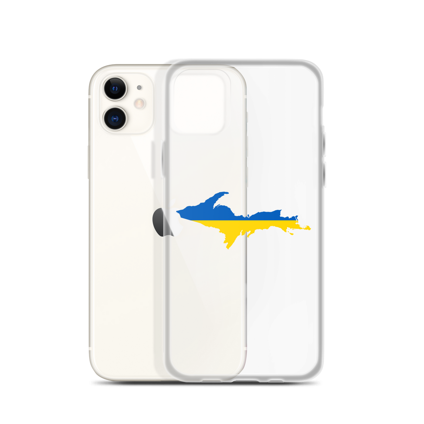 Michigan Upper Peninsula Clear iPhone Case (w/ UP Ukraine Flag Outline)