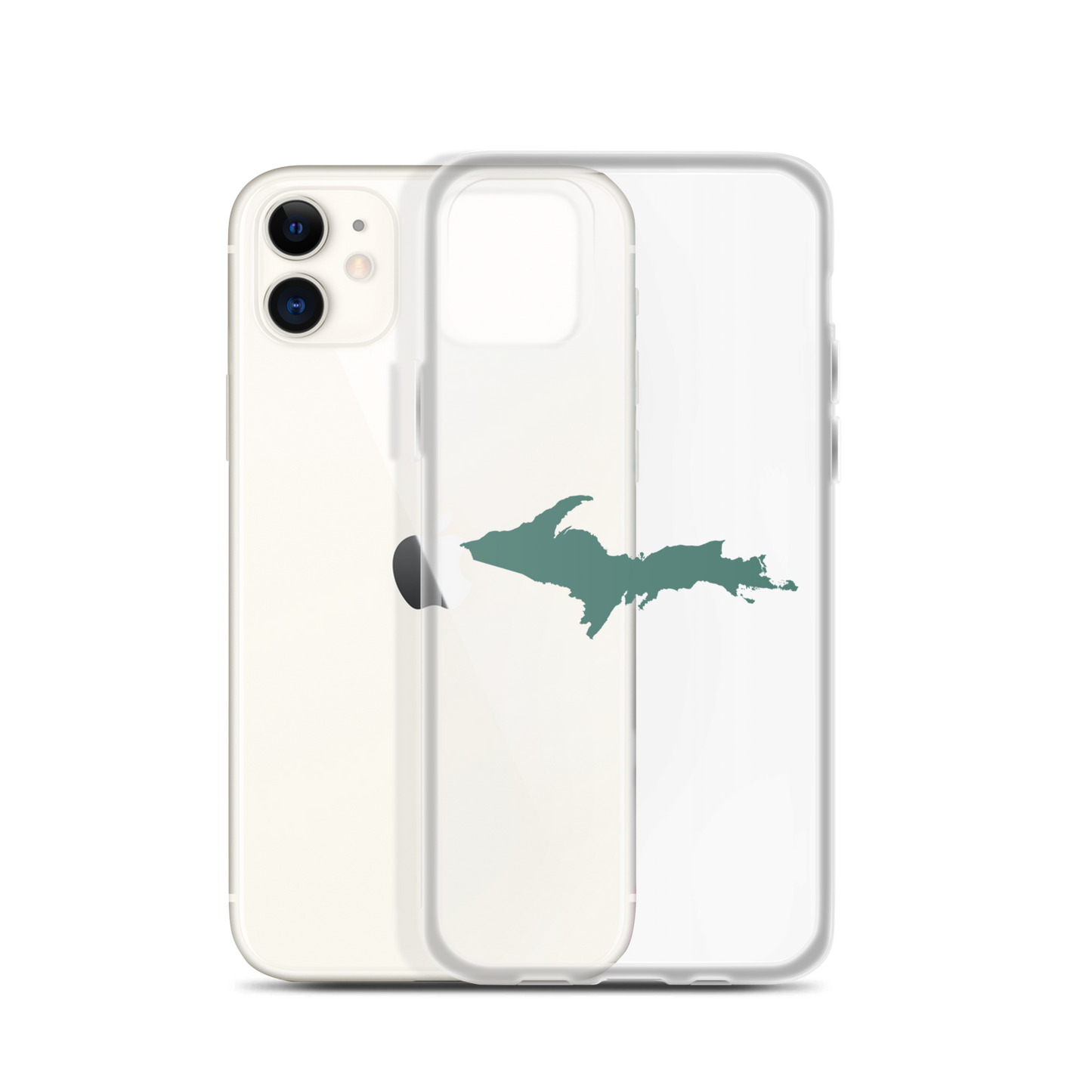 Michigan Upper Peninsula Clear iPhone Case (w/ Copper Green UP Outline)