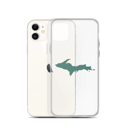 Michigan Upper Peninsula Clear iPhone Case (w/ Copper Green UP Outline)