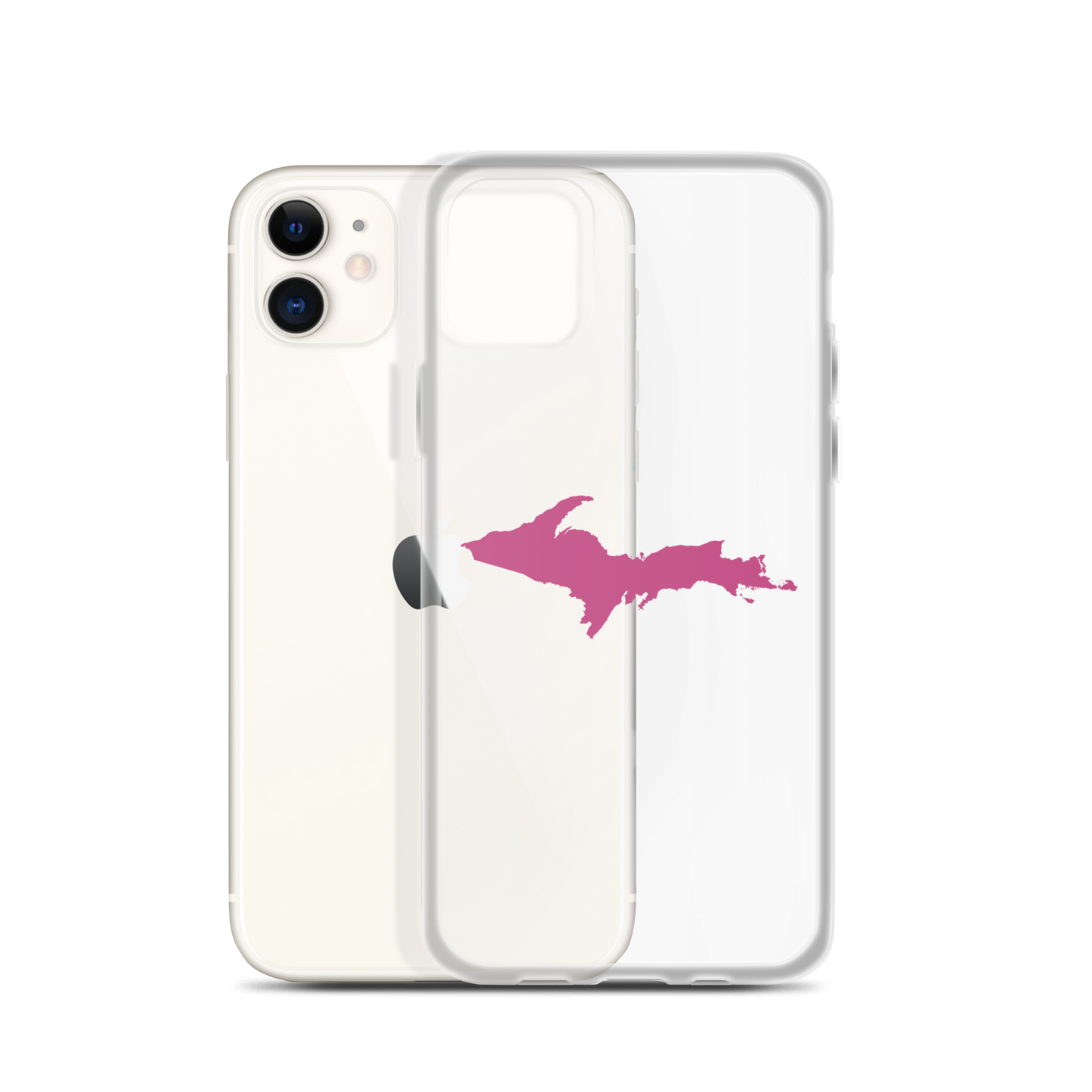 Michigan Upper Peninsula Clear iPhone Case (w/ Apple Blossom Pink UP Outline)