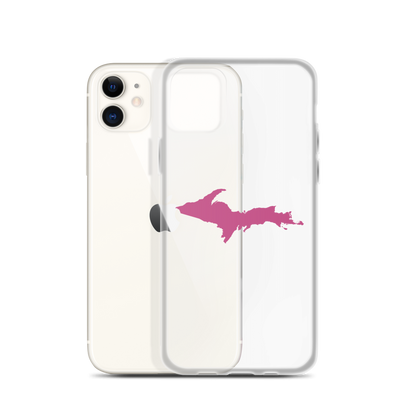 Michigan Upper Peninsula Clear iPhone Case (w/ Apple Blossom Pink UP Outline)