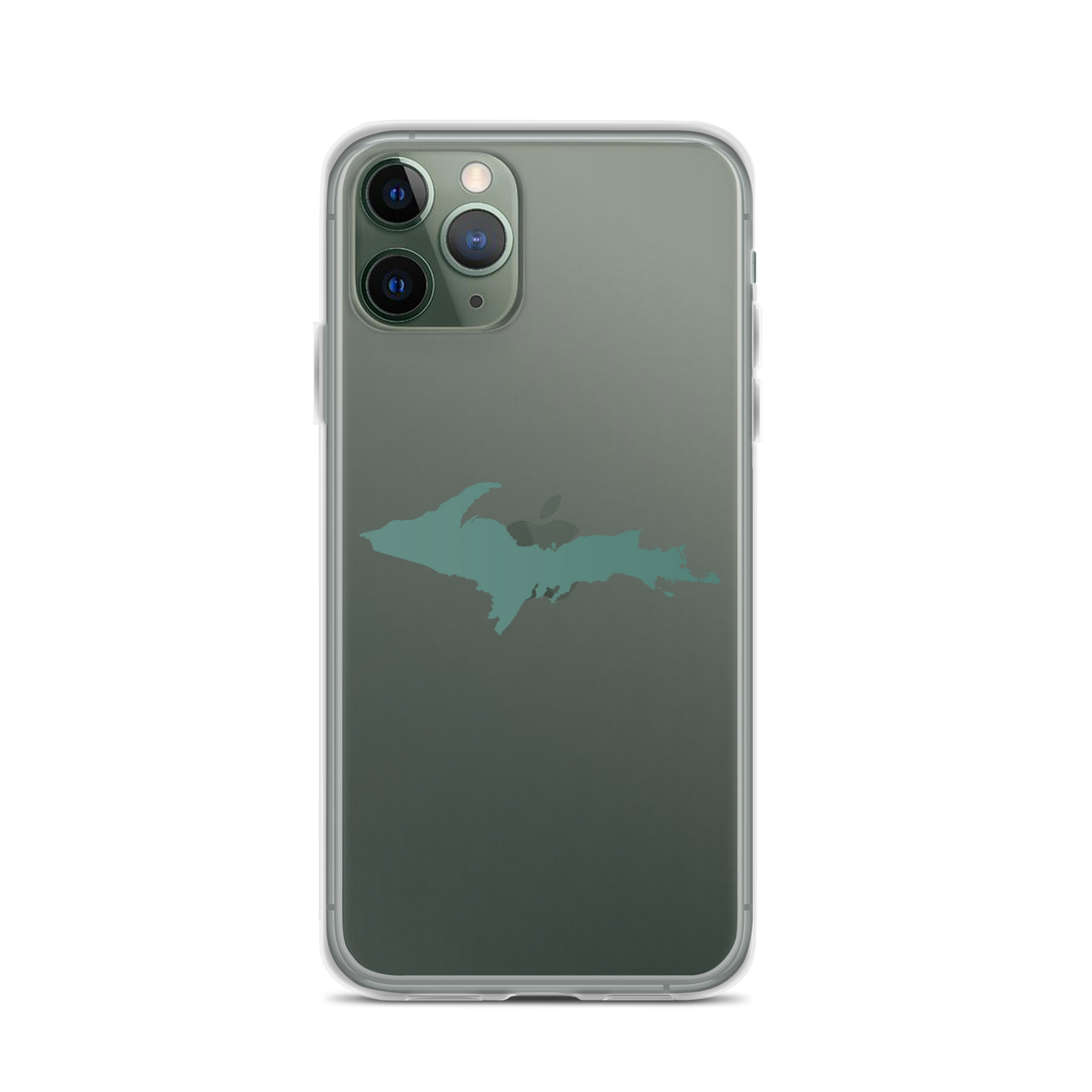 Michigan Upper Peninsula Clear iPhone Case (w/ Copper Green UP Outline)