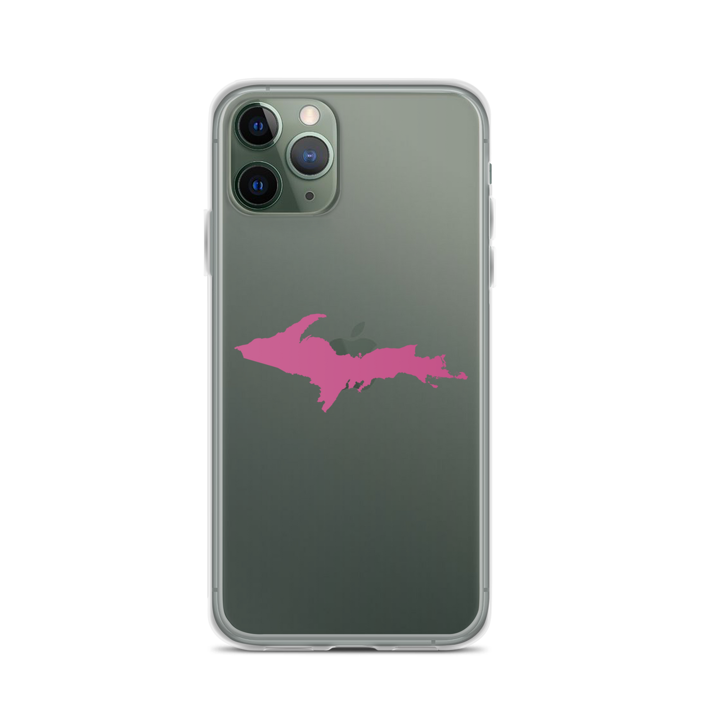 Michigan Upper Peninsula Clear iPhone Case (w/ Apple Blossom Pink UP Outline)