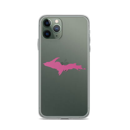 Michigan Upper Peninsula Clear iPhone Case (w/ Apple Blossom Pink UP Outline)